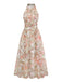 Gelbes & Grünes 40er Maxikleid mit Neckholder und Blumen