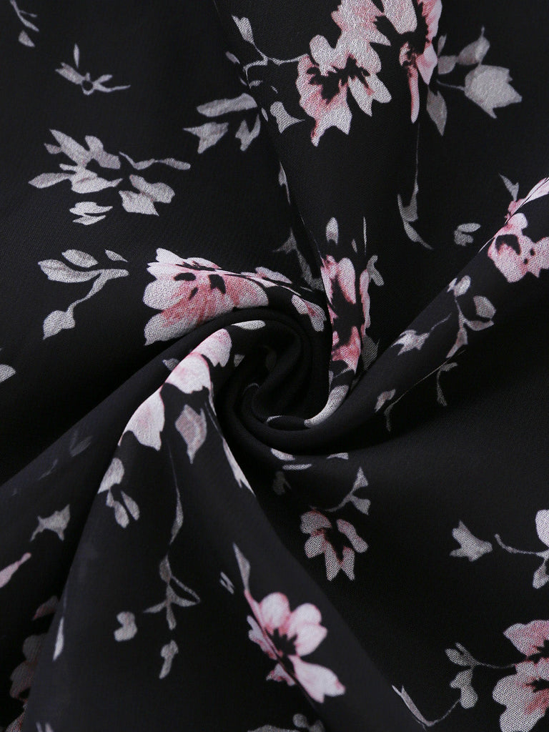 Black 1940s Floral Halter Vintage Dress 6