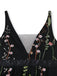 Schwarzes 30er Netz-Langes Kleid mit V-Ausschnitt und Blumen