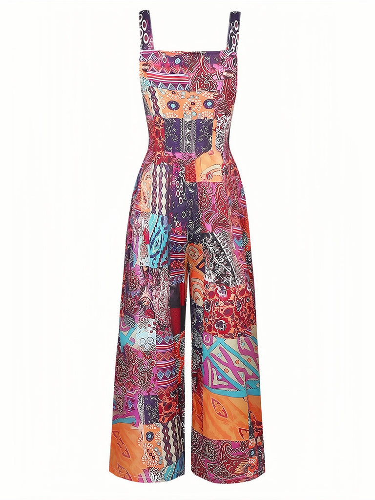 70er Boho Jumpsuit mit Ethno-Blumenprint