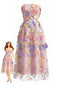 Rosa 40er A-Linien-Kleid mit Blumen-Print und Bandeau-Ausschnitt