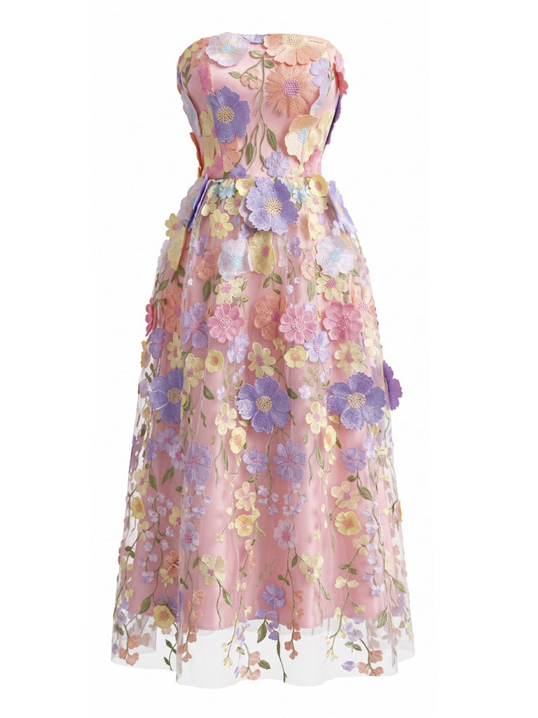 Rosa 40er Ärmelloses Kleid mit Blumen und Bandeau