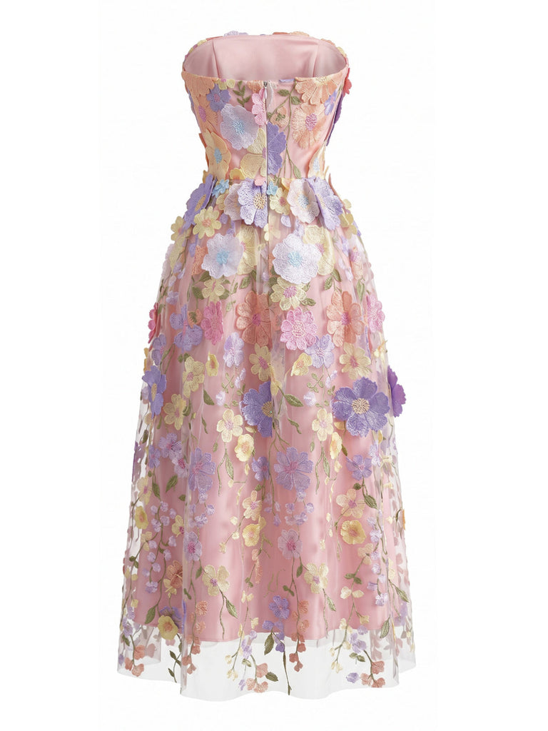 Rosa 40er Ärmelloses Kleid mit Blumen und Bandeau
