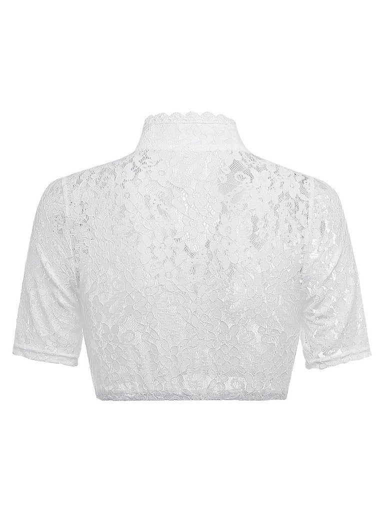 Weißes 50er Top mit Blumen und Spitze