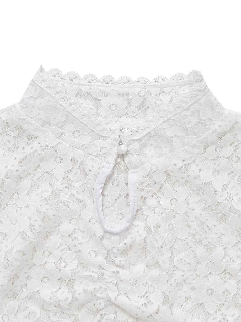 Weißes 50er Top mit Blumen und Spitze