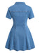 Blaues 50er Jeans-Kleid mit Kurzarm und Reverskragen