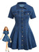 Blaues 50er Jeans-Kleid mit Kurzarm und Reverskragen