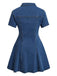 Blaues 50er Jeans-Kleid mit Kurzarm und Reverskragen
