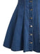 Blaues 50er Jeans-Kleid mit Kurzarm und Reverskragen