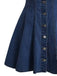 Blaues 50er Jeans-Kleid mit Kurzarm und Reverskragen