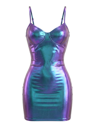 60er Minikleid mit Spaghettiträger und Metallic