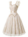 Beige 50er Spitzenkleid mit Blumenstickerei