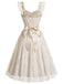 Beige 50er Spitzenkleid mit Blumenstickerei