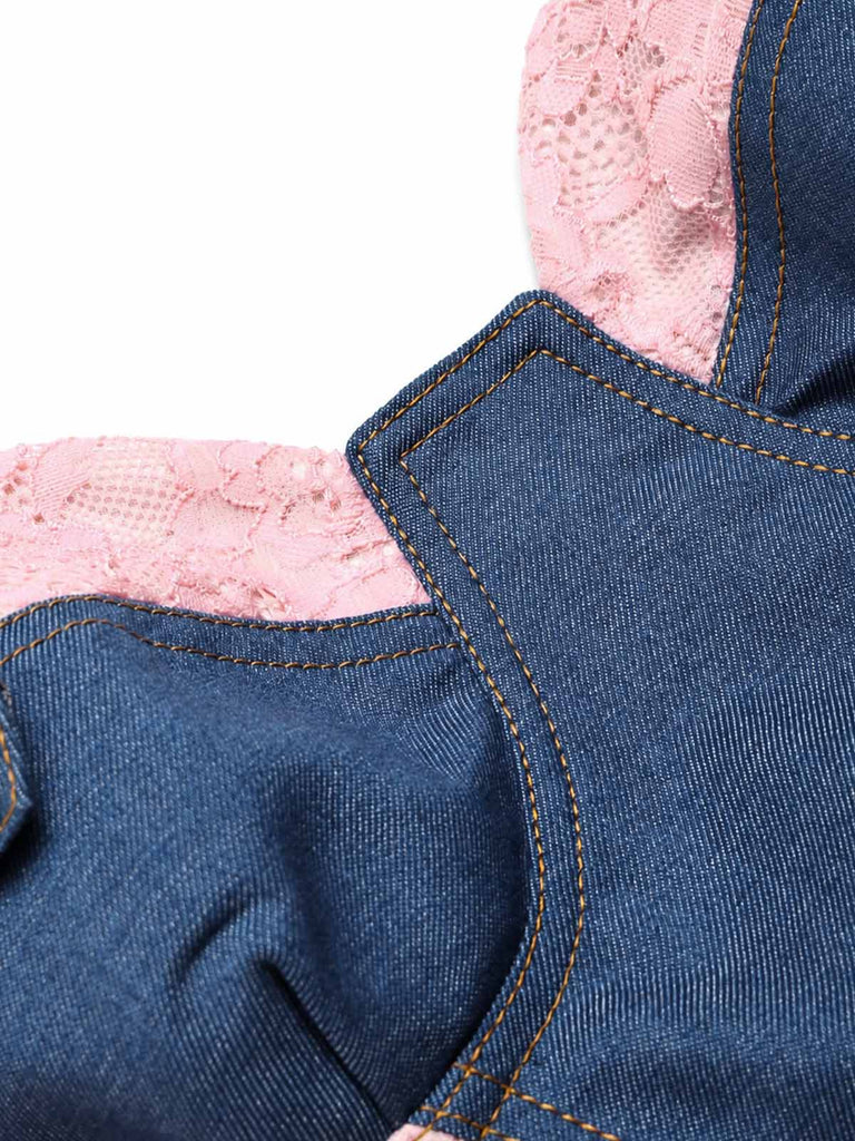 Blau 50er Jeans-Korsett mit Spitze