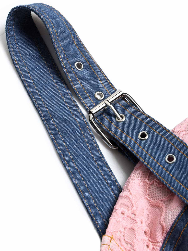 Blau 50er Jeans-Korsett mit Spitze und Kontrast