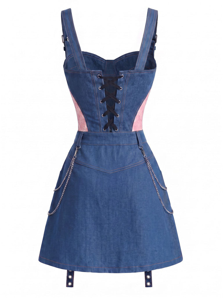 Blau 50er Jeans-Korsett mit Spitze
