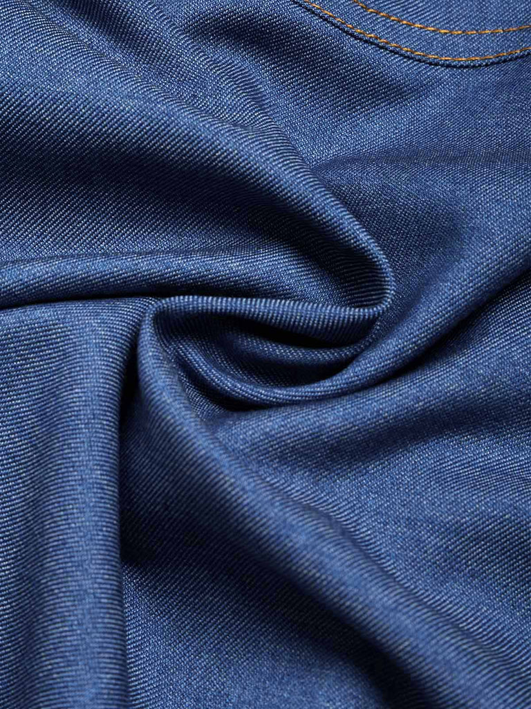 Blauer 50er Jeans-Rock mit Spitzen-Einsatz und Detail