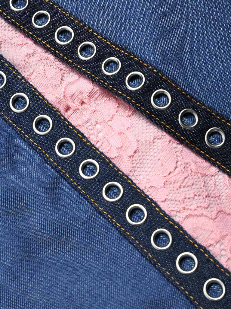 Blau 50er Jeans-Korsett mit Spitze