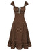 Braunes 40er Kleid mit Eckiger Ausschnitt und Polka-Dots