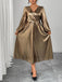 [Übergröße] Goldenes 70er Kleid mit Ballonärmel und Hohe Taille
