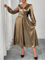 [Übergröße] Goldenes 70er Kleid mit Laternenärmeln und hoher Taille