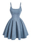 Hellblaues 50er Denim-Korsettkleid mit Spaghettiträgern