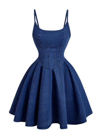 Blau 50er Jeans-Korsett mit Spaghettiträger