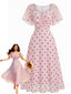Rosa 40er Midikleid mit Puffärmel und Polka-Dots