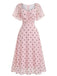 Rosa 40er Midikleid mit Puffärmel und Polka-Dots