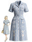 [Vorverkauf] Blaues 40er Hemdblusenkleid mit Pflanzenprint und Taschen