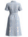 [Vorverkauf] Blaues 40er Hemdblusenkleid mit Pflanzenprint und Taschen