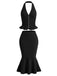 Schwarzes 60er 2PCS Strick-Set mit Rock