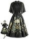[Vorverkauf] 50er Gothic-Kleid mit Totenkopf-Rosen-Print und Cape-Ärmeln