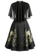 [Vorverkauf] 50er Gothic-Kleid mit Totenkopf-Rosen-Print und Cape-Ärmeln