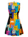 Mehrfarbiges 60er Kleid mit Peter-Pan-Kragen und A-Linie