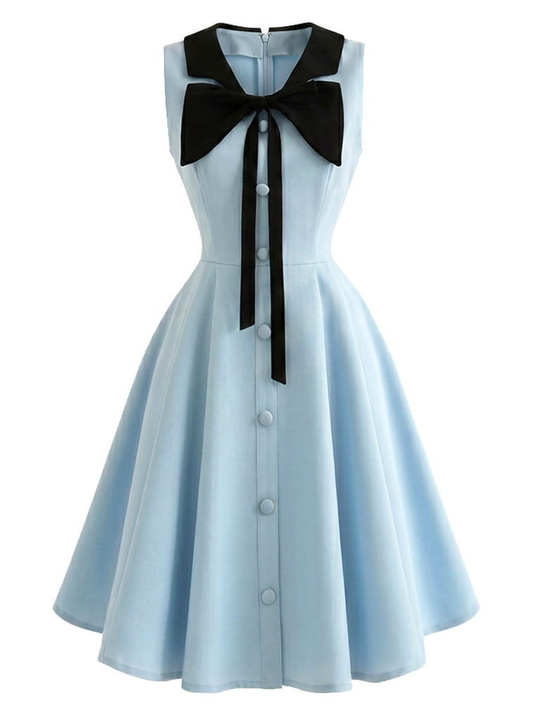 Blaues 50er Kleid mit Schleifenkragen