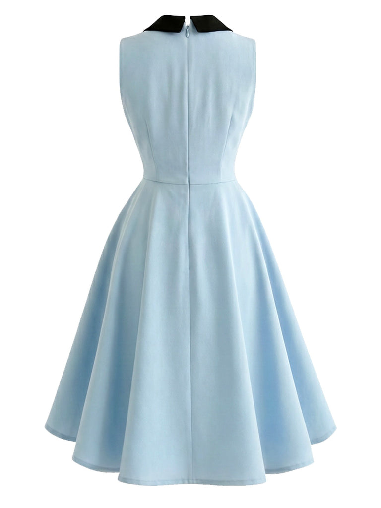 Blaues 50er Kleid mit Schleifenkragen