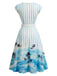 Blaues 50er Swingkleid mit Print und Palmen