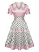 Rosa 50er Satin-Kleid mit Polka-Dots und V-Ausschnitt