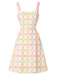 Beige 60er A-Linie Kleid mit Karo und Blumen