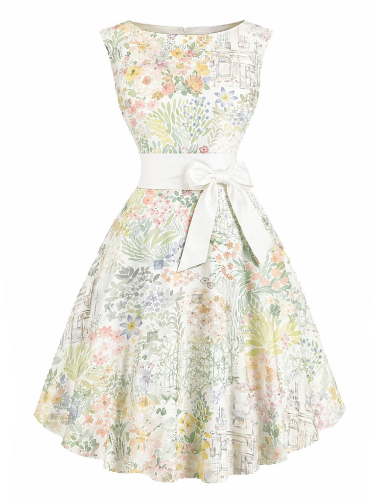 [Vorverkauf] 50er Rockabilly-Kleid mit Aquarell-Blumenprint und Schleife