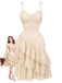 Beige 30er Trägerkleid mit Raffung und asymmetrischen Volants