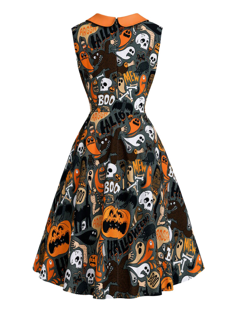Schwarzes 60er Halloween Kleid mit Bubikragen