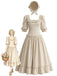 Cremefarbenes 70er Kleid mit Karree-Ausschnitt