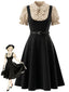 [Vorverkauf] Schwarzes 40er Kleid mit Peter-Pan-Kragen und Polka-Dots