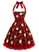 Rotes 50er Swingkleid mit Apfel-Print und Neckholder