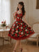 Rotes 50er Swingkleid mit Apfel-Print und Neckholder