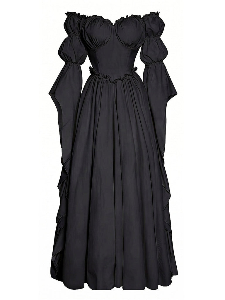 30er schulterfreies Langes Kleid mit Empire-Taille
