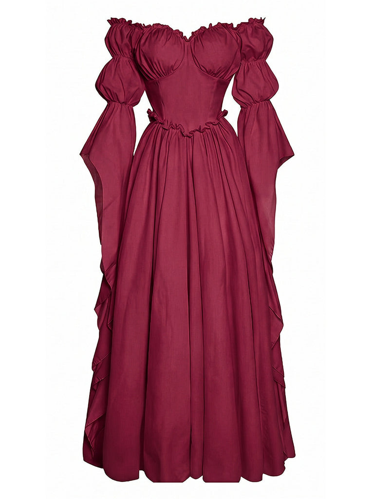 30er schulterfreies Langes Kleid mit Empire-Taille