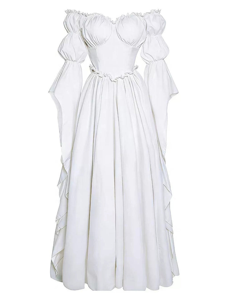 30er schulterfreies Langes Kleid mit Empire-Taille
